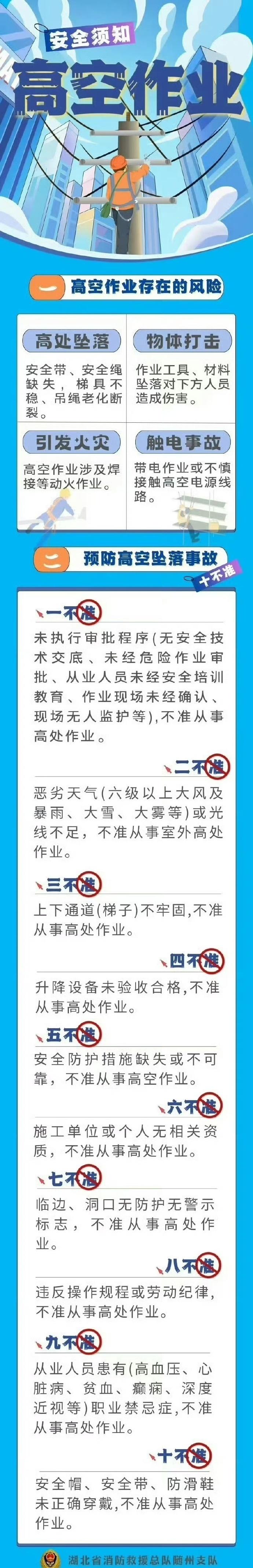 【高空作业安全须知】生活工作中，很多情况都需要高空作业，但因高空作业防护不周，事