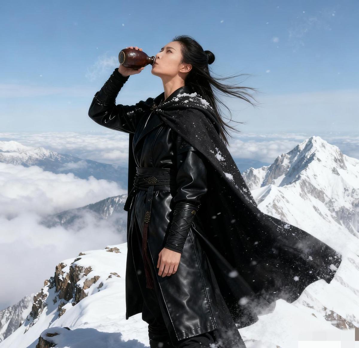 张婧仪把武侠穿进地铁，我下班就冲去买了同款风衣。
那件黑皮风衣垂到小腿，走路像自