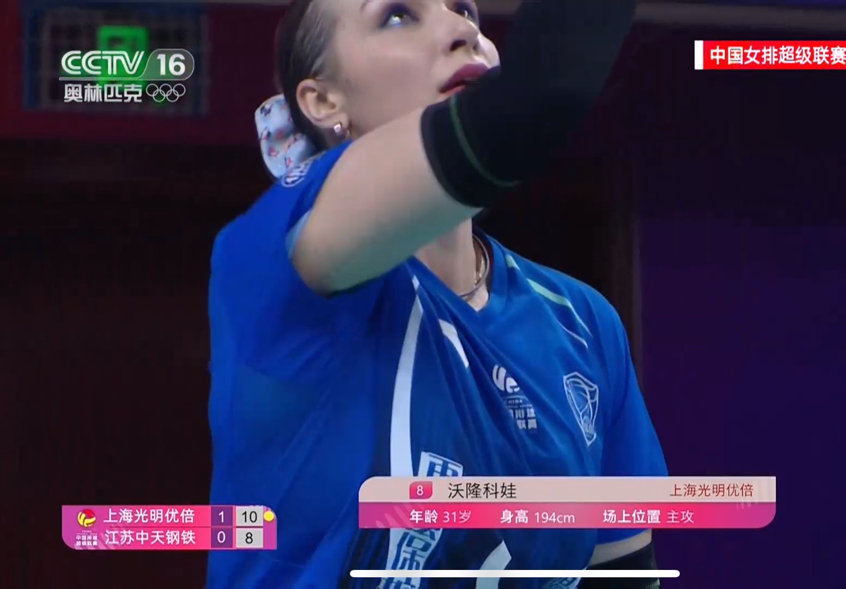 上海女排发球得到13分范瑞克5分，沃龙科娃4分，许晓婷2分，赵喆熙和仲慧各自贡献