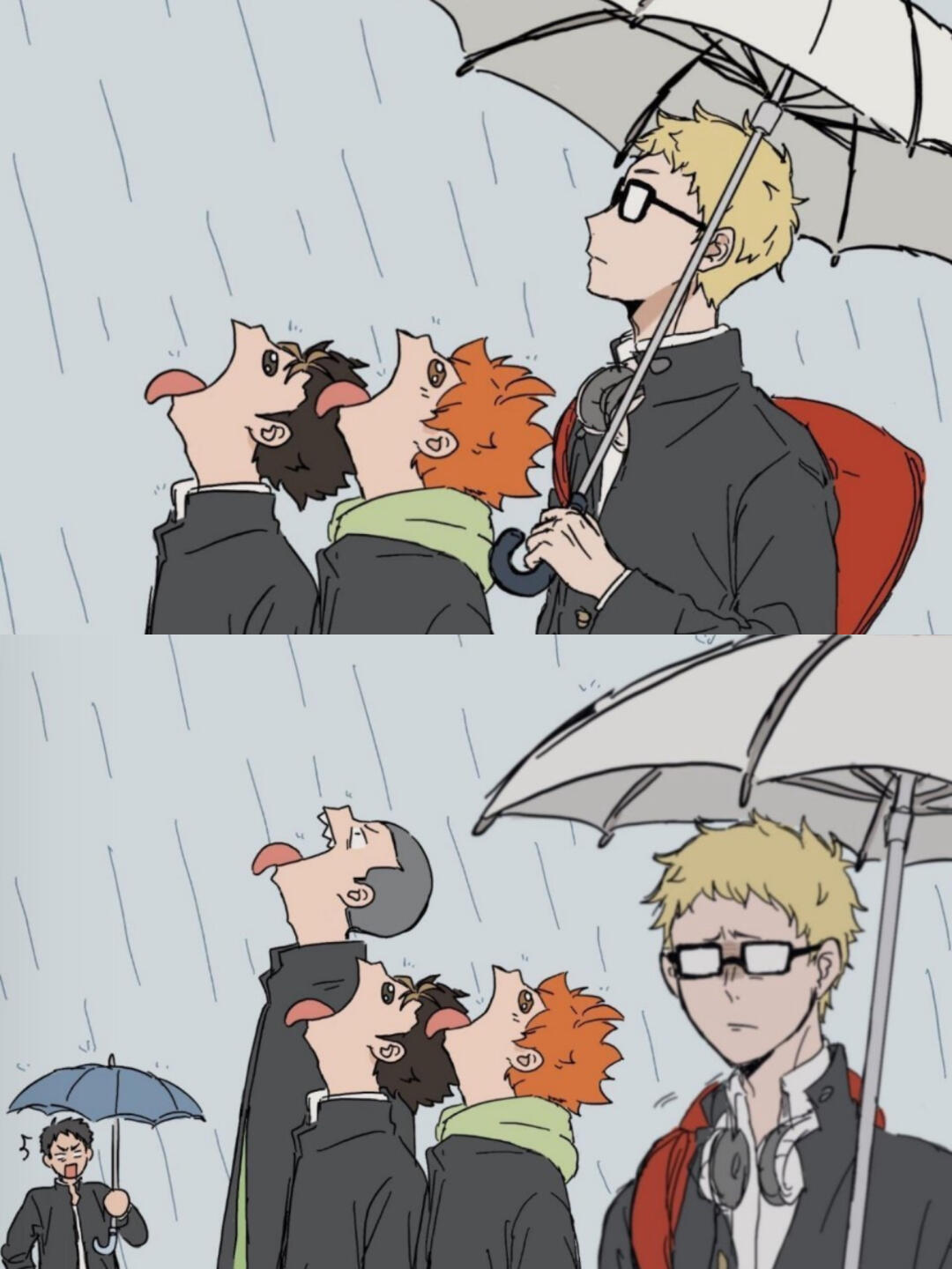 排球少年阿月∶这哪是下雨，明明是他们脑子里的水二次元漫画   cr：jibda_