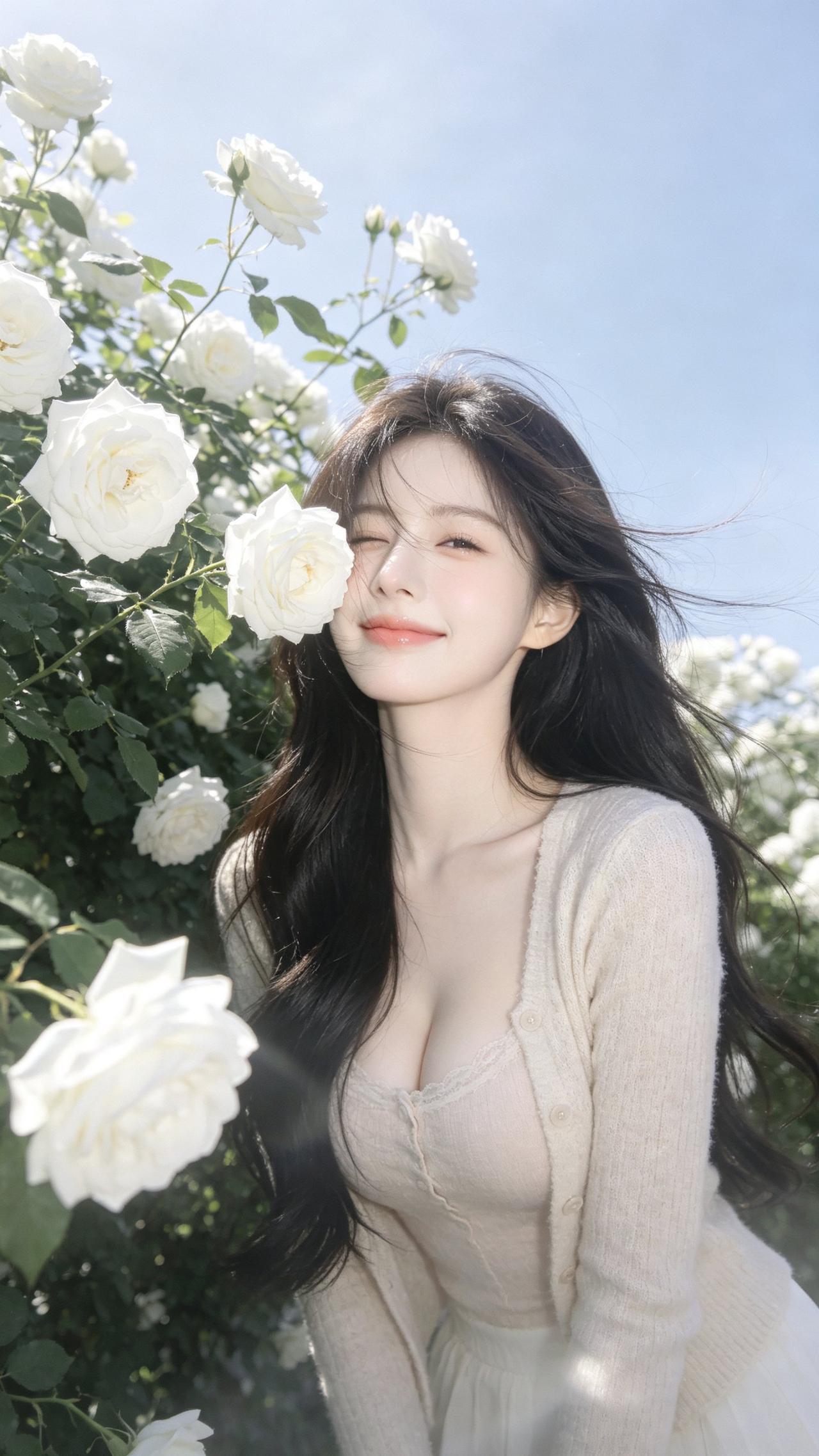 花间美人笑，春风满面娇。
