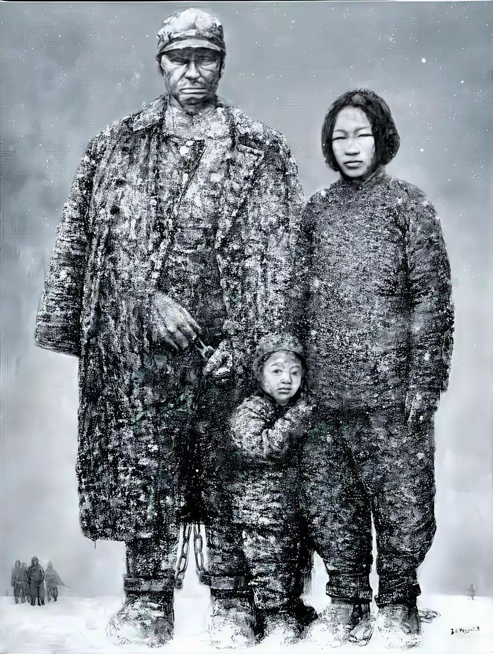 1937年初，日本兵将一家三口押到了刑场上。当父亲被他们砍断脖子后，5岁的小男孩