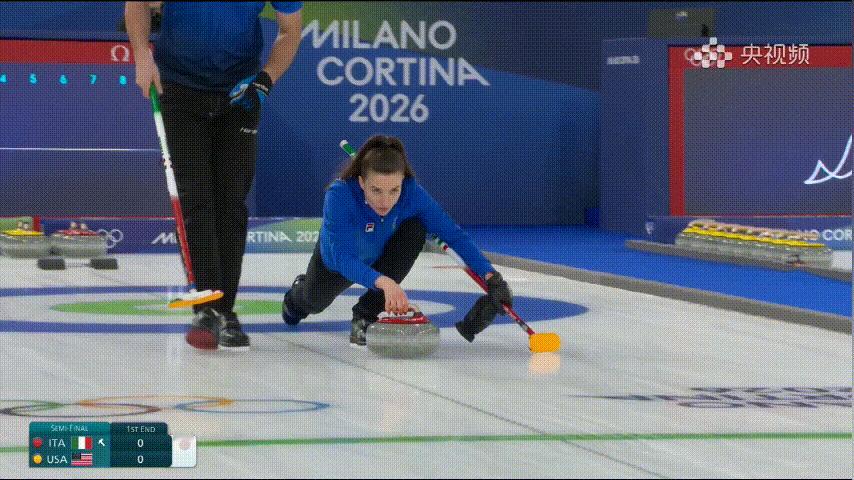 【奥运冰壶半决赛】首局打完，意大利2-0美国，英国1-0瑞典两队都后手拿分了 