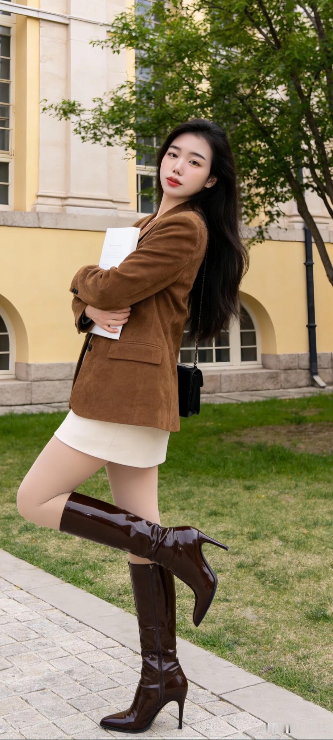 优雅穿搭指南：棕色外套+高跟靴，都市女性范儿十足！