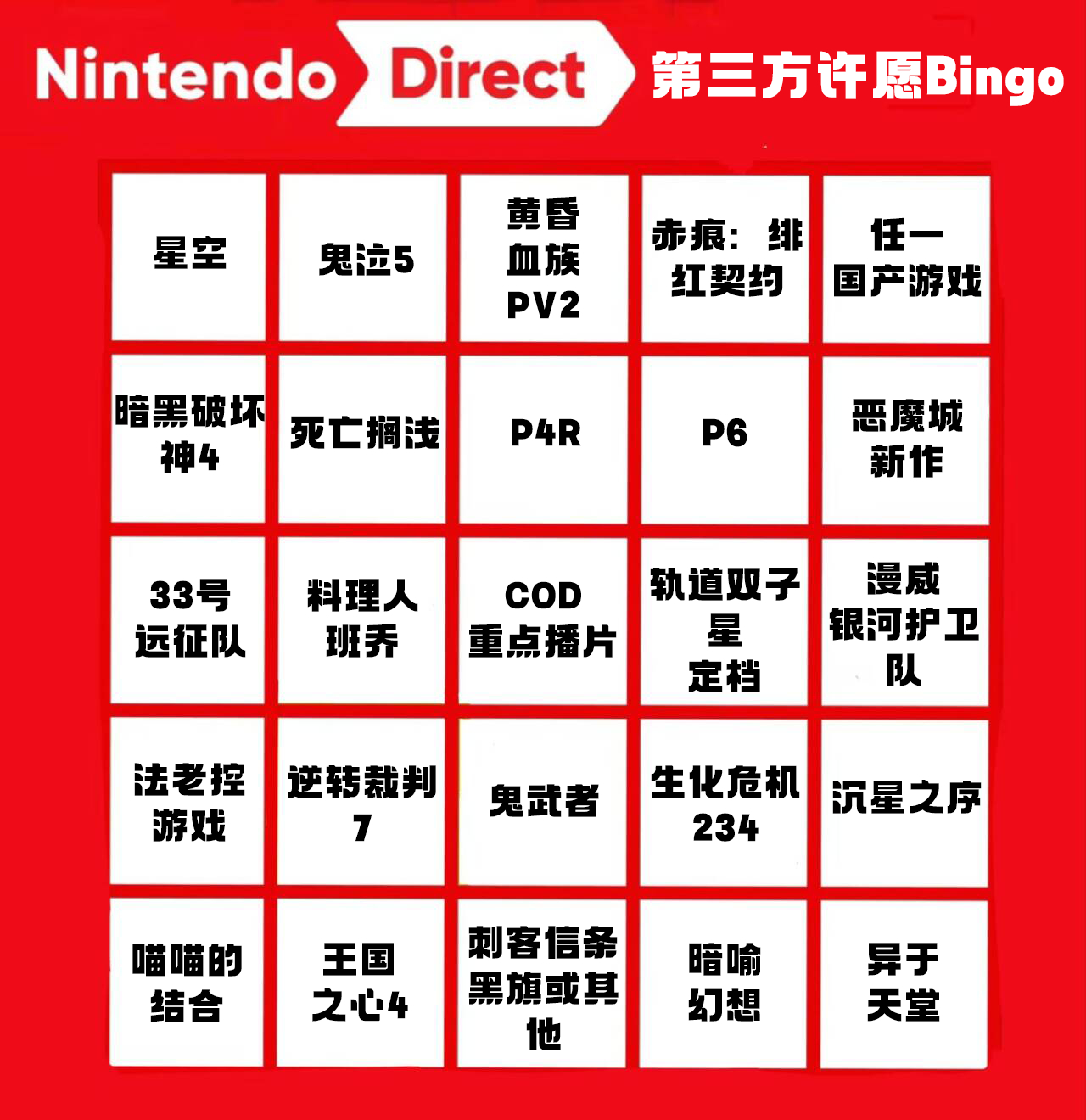 💡菇菇分享一个任天堂直面会许愿单/Bingo图模板！（别人做的）来评论区分享你
