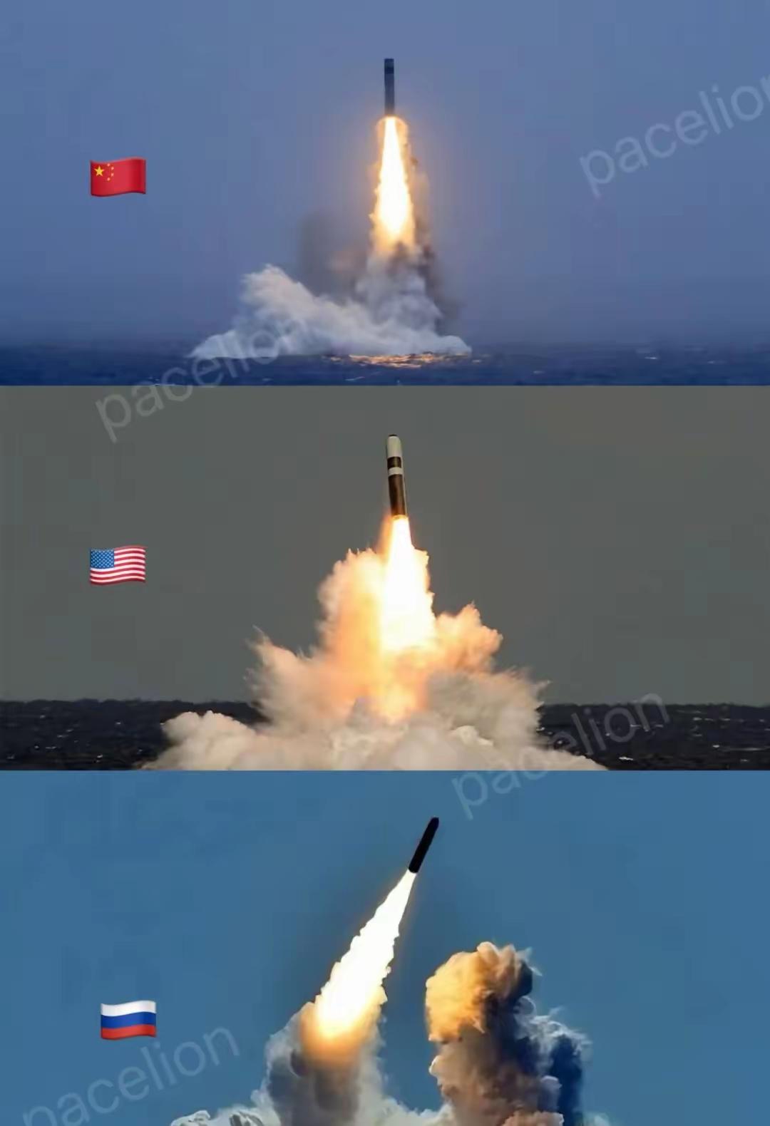前三常的战略核潜艇水下发射洲际核导弹的出水画面。国家核潜艇 
大家觉得哪个更强？