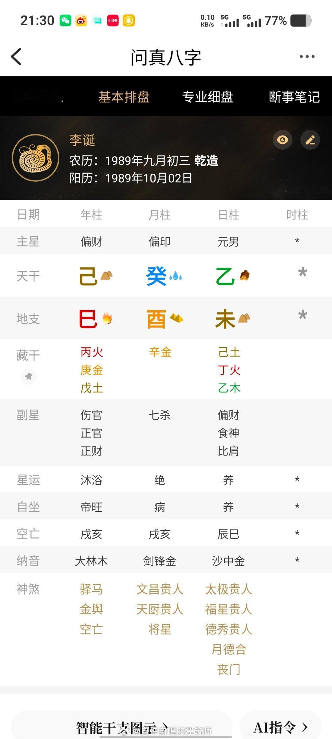 李诞的月柱日柱是土生金生水生木，乙木又属于未这个木库。五行流畅，不内耗。这是一种
