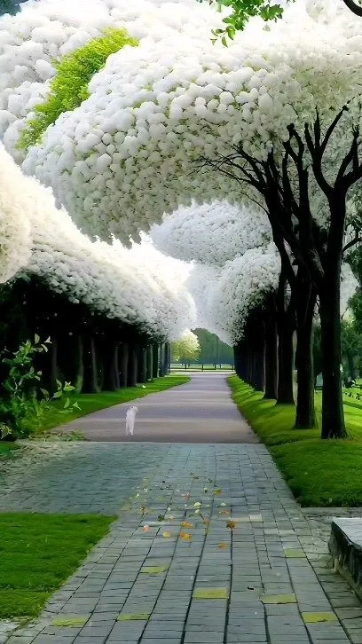 美图欣赏——白色花海中的幽静漫步