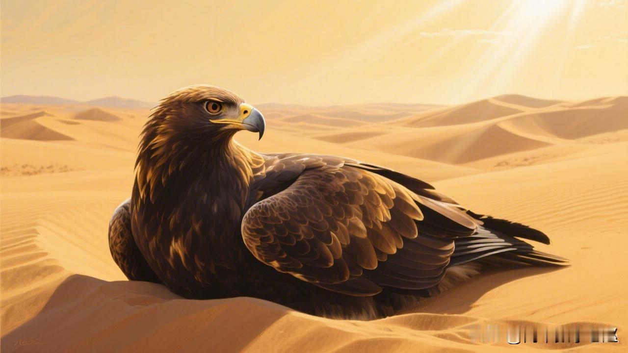 Ai画的画还是挺有感觉的！
       我让元宝画一张画，内容是沙漠里卧着一只