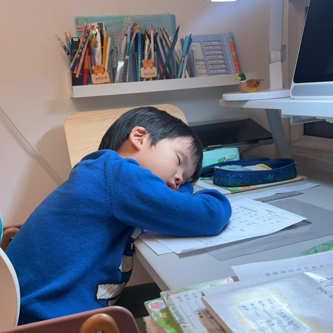 病了两天拼音都学到了第四单元，想着放学给他恶补一下，结果刚沾学习桌就睡着了…怎么