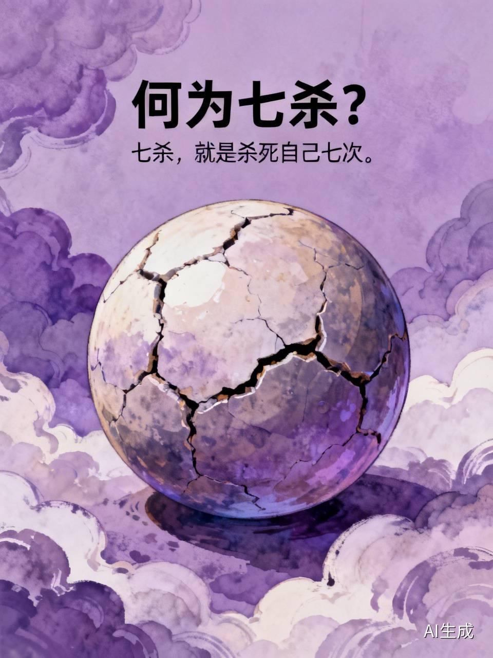 何为七杀？
七杀，就是杀死自己七次。
杀自负、
杀天真、
杀软弱、
杀执念、
杀