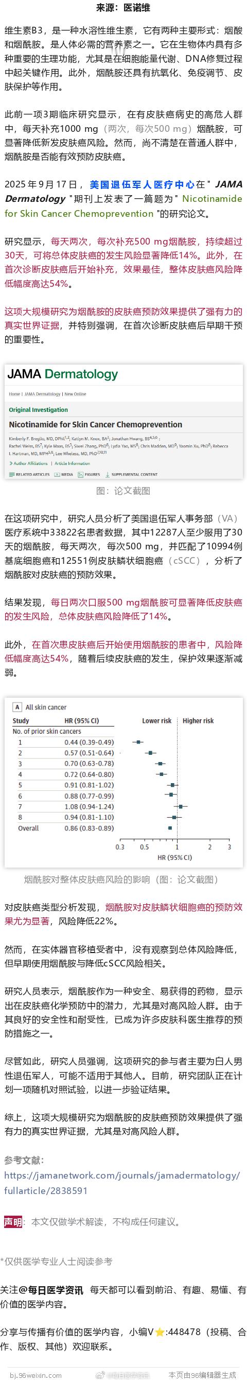 这种常见维生素竟能防癌！JAMA子刊：补充烟酰胺，可显著降低皮肤癌发生风险202