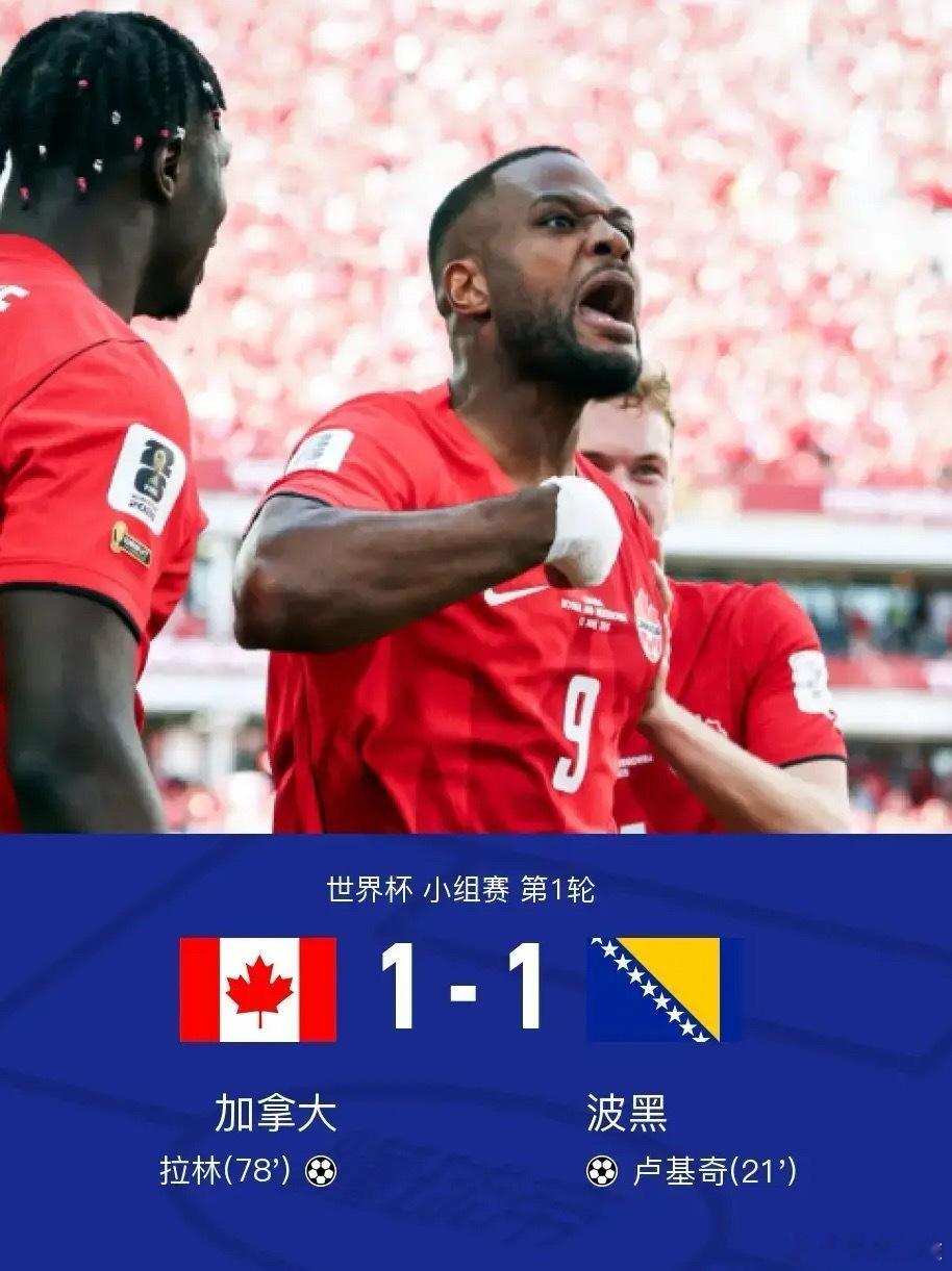 足球 北京时间6月13日世界杯 小组赛 第1轮，加拿大对阵波黑。上半场卢基奇首开