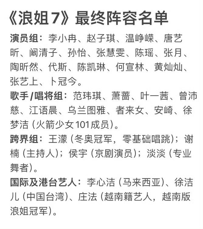 浪姐最终名单来了！ 