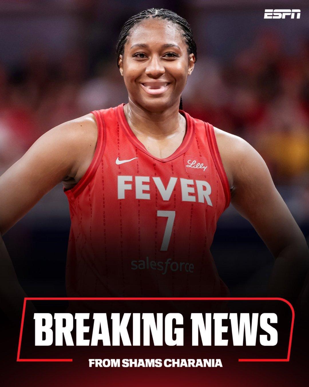 印第安纳狂热队的三届WNBA全明星球员 Aliyah Boston将与球队签下一