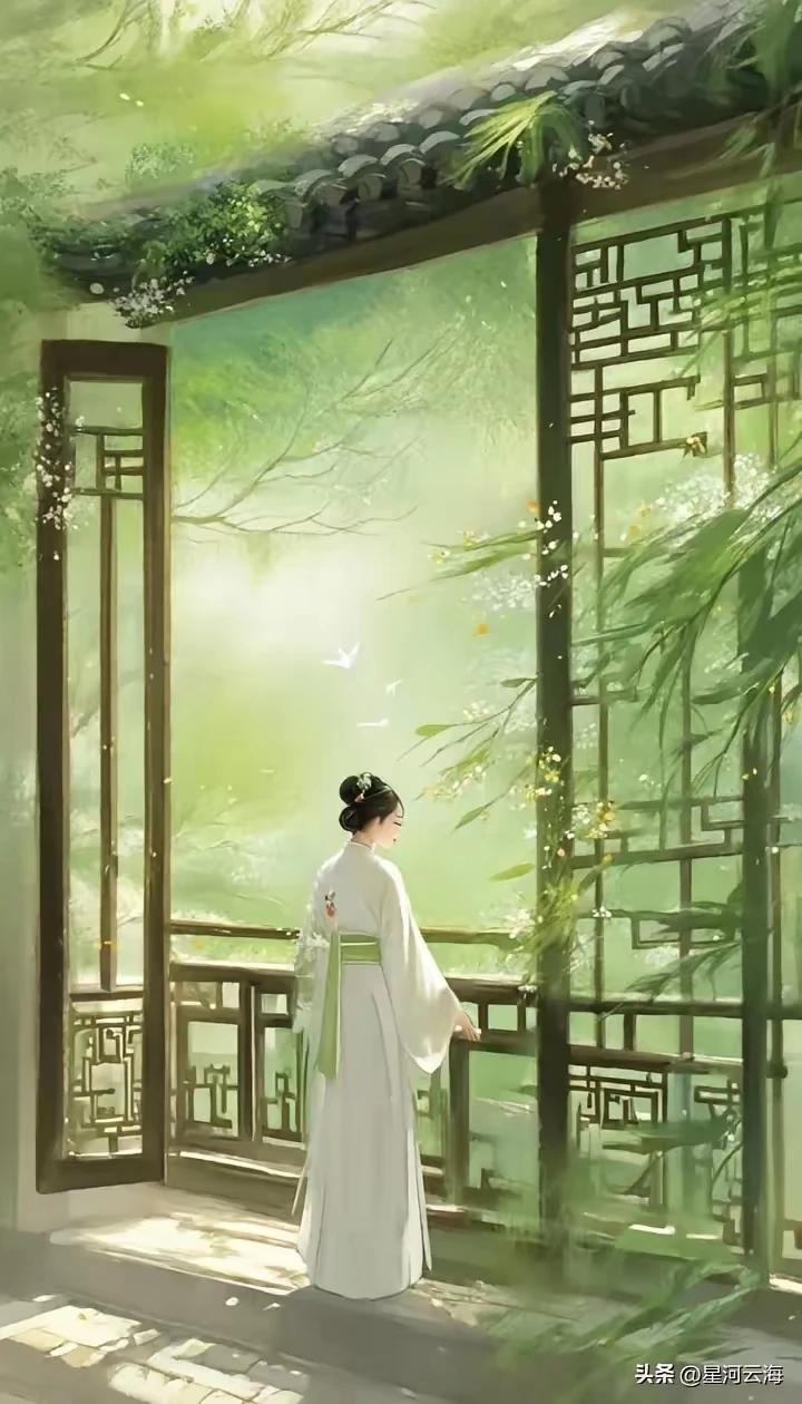 冷雨敲窗梦未阑，
春衫犹怯晓霜寒。
海棠睡起娇无力，
疏影横斜水清浅。