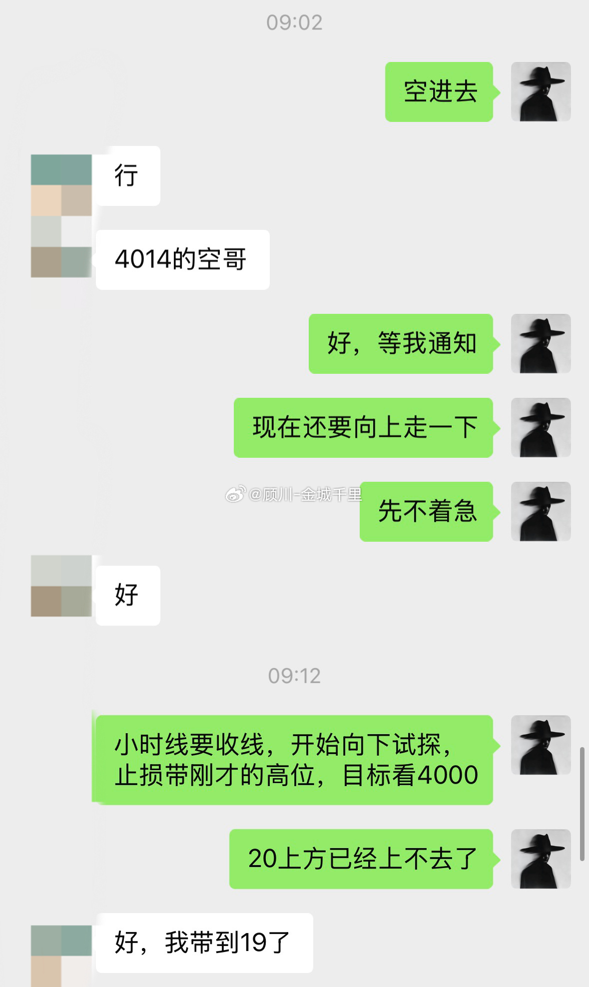 黄金同步高箜，刚才也说了小时级别收线转弱，上方未突破，箜单进场稳稳的4014空，