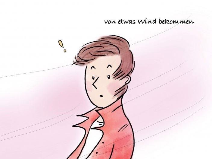 Von etwas Wind bekommen（听到走漏的风声），这句谚语从字面