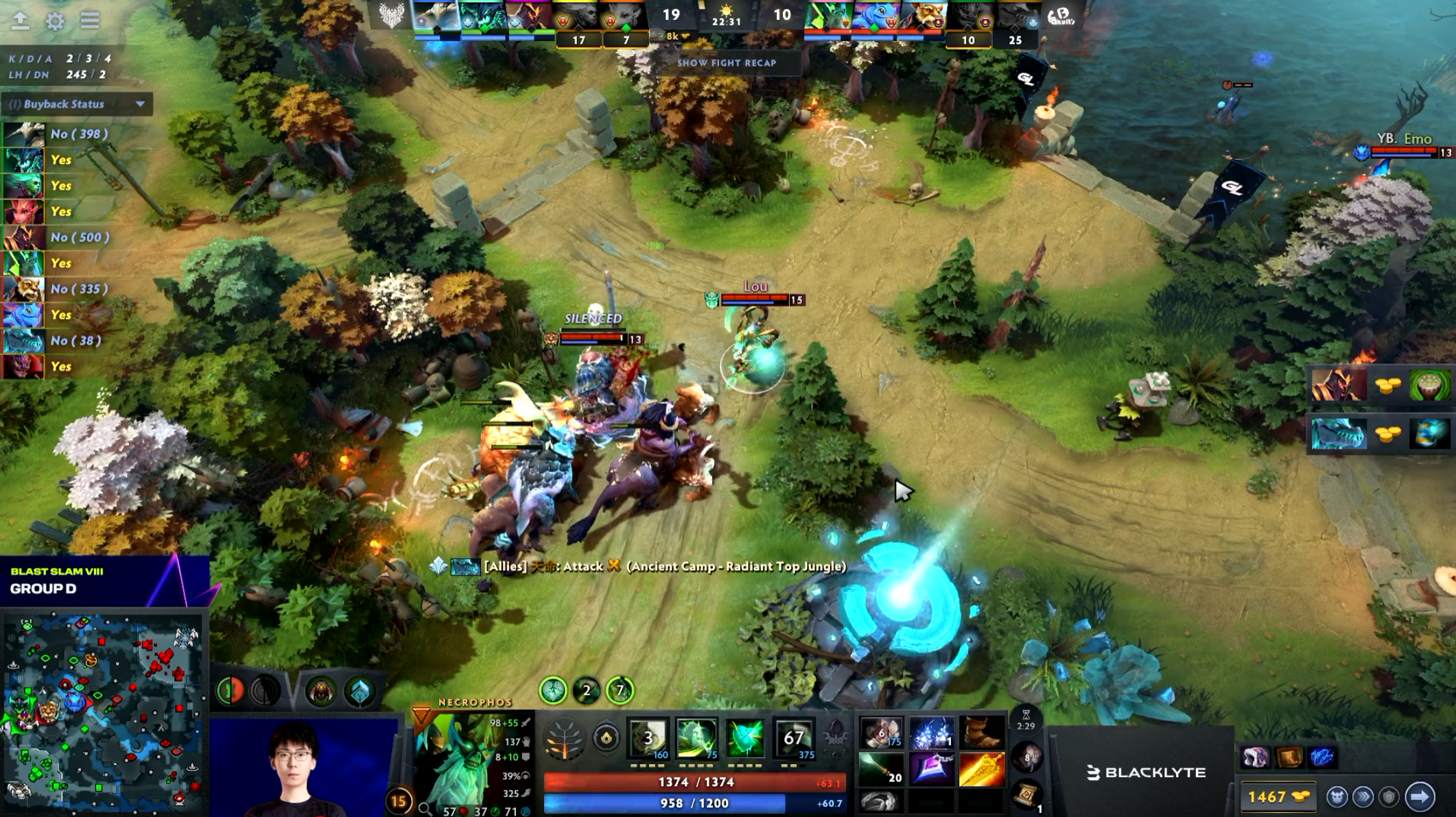 DOTA2 BLAST SLAM第八季小组赛D组瑞士轮0-1组YB对阵GL战队B