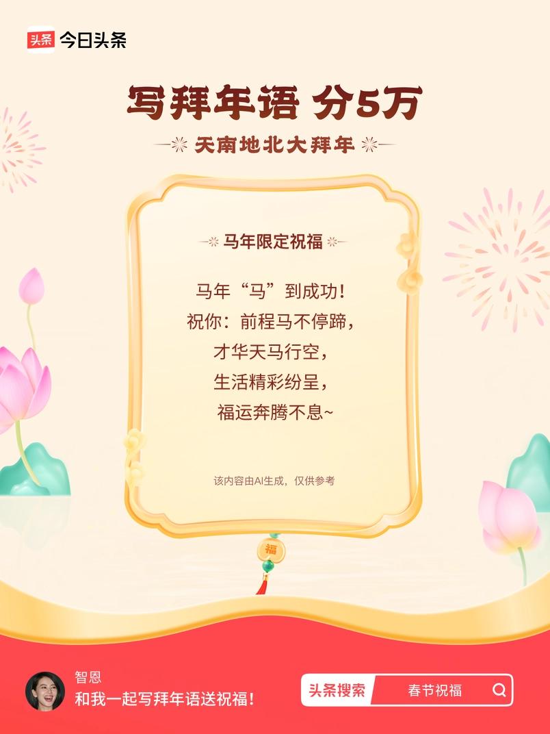 写拜年语送祝福新春拜年送祝福！我的祝福是：“马年“马”到成功！祝你：前程马不停蹄