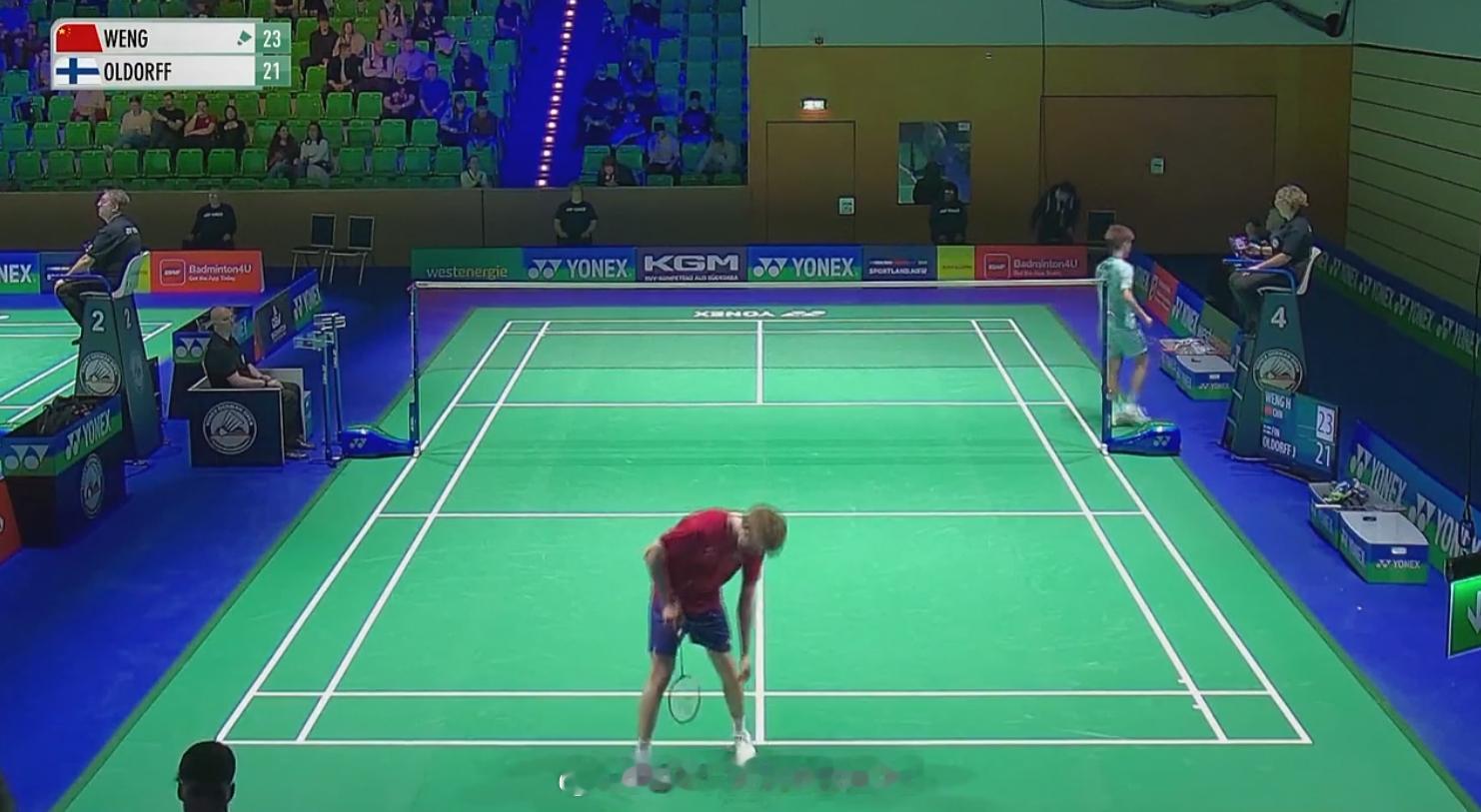 男单 1/16赛 翁泓阳(5) 23-21 奥尔多夫2026年德国羽毛球公开赛