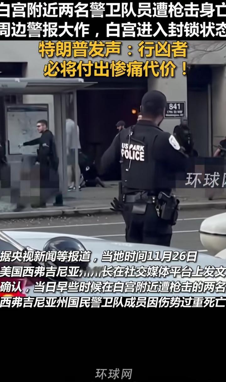 白宫附近两名国民警卫队员遭枪击身亡，白宫被警急封锁，事发时特朗普不在白宫。特朗普