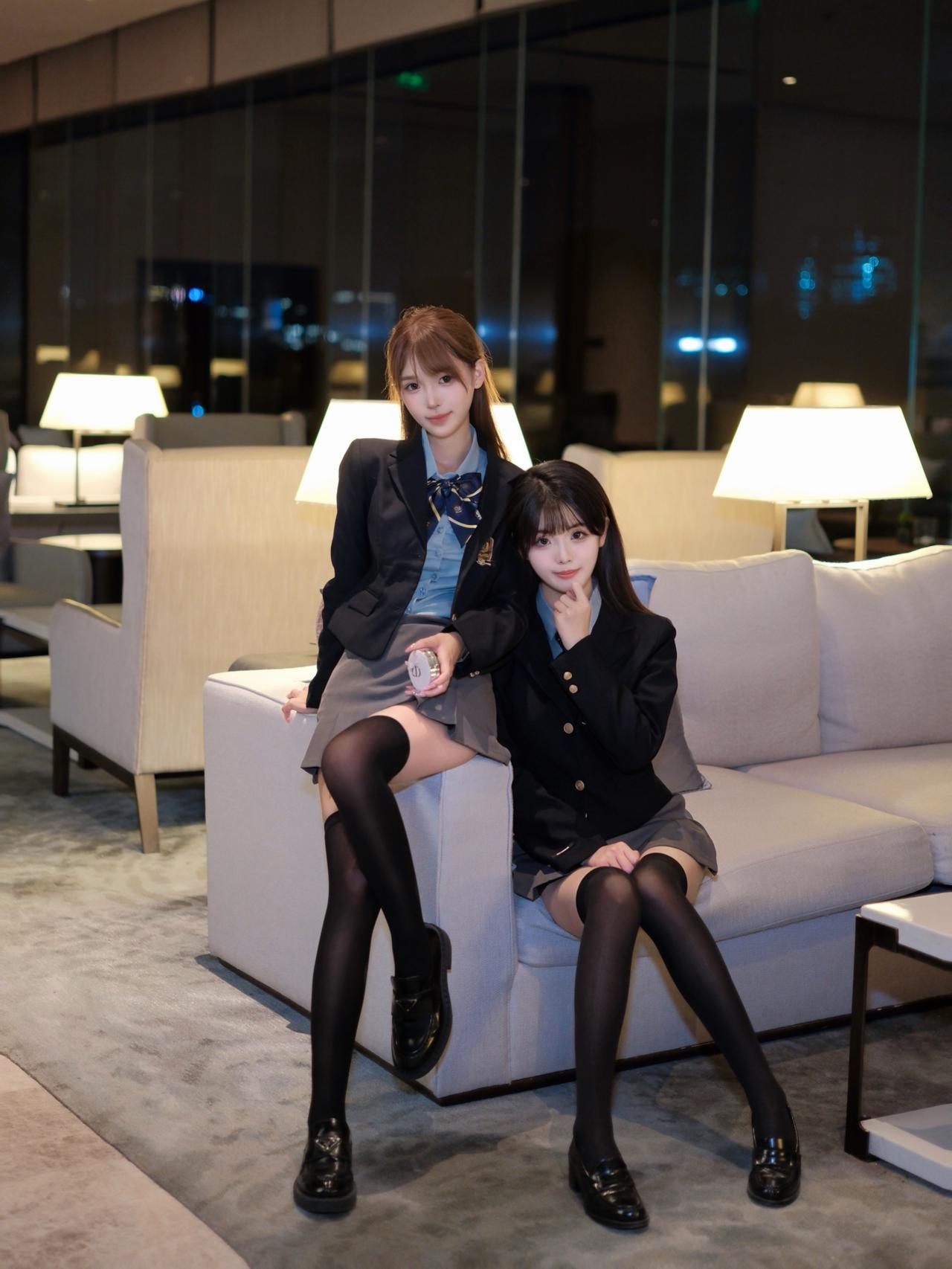 黑丝美少女闺蜜，双倍养眼！
