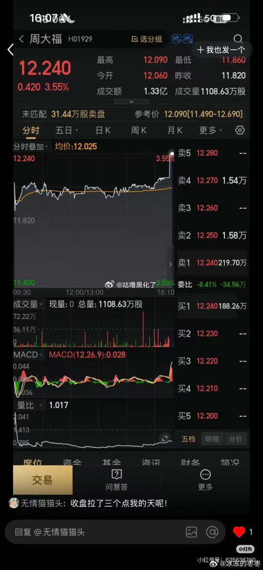 赵露思周大福财神爷啊，股票又被干涨了，牛批，老总脸笑烂了吧哈哈 