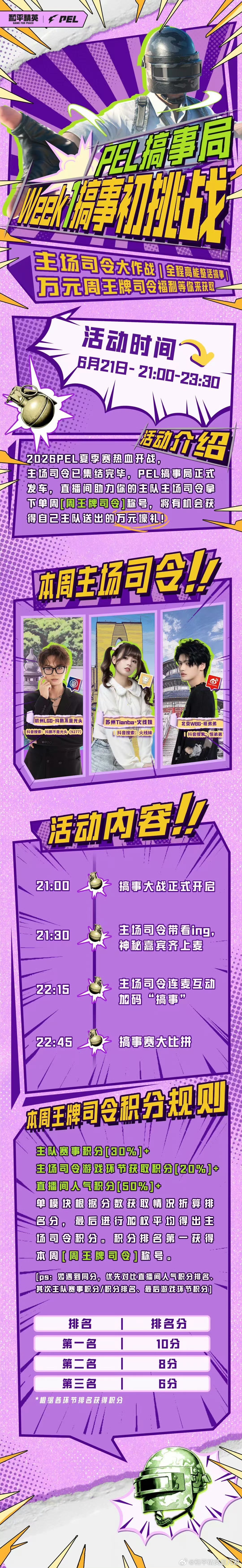 和平精英职业联赛我来PEL上主桌PEL搞事局今晚9点 -11点，PEL搞事局正式