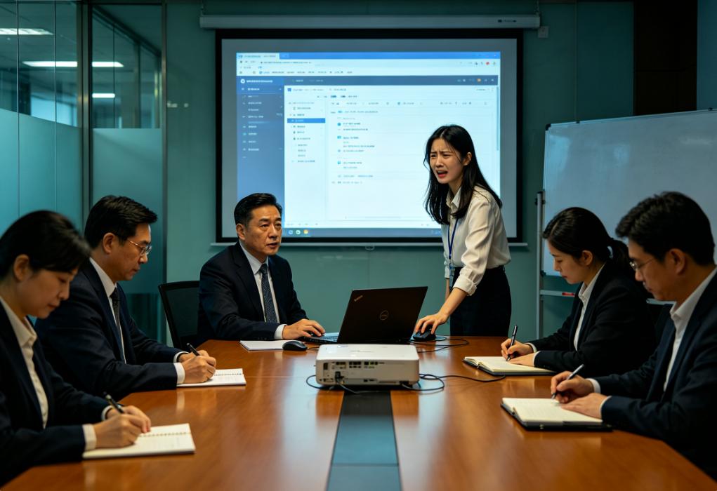 新来的女同事把我 85 页的方案改成她名字上台汇报，我没吱声，总经理让她现场演示