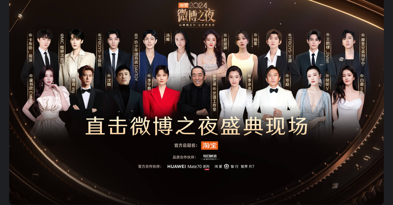 微博之夜预Y封面图，这次这么多人上桌，咖位一目了然[笑cry]，某n也太靠边儿了