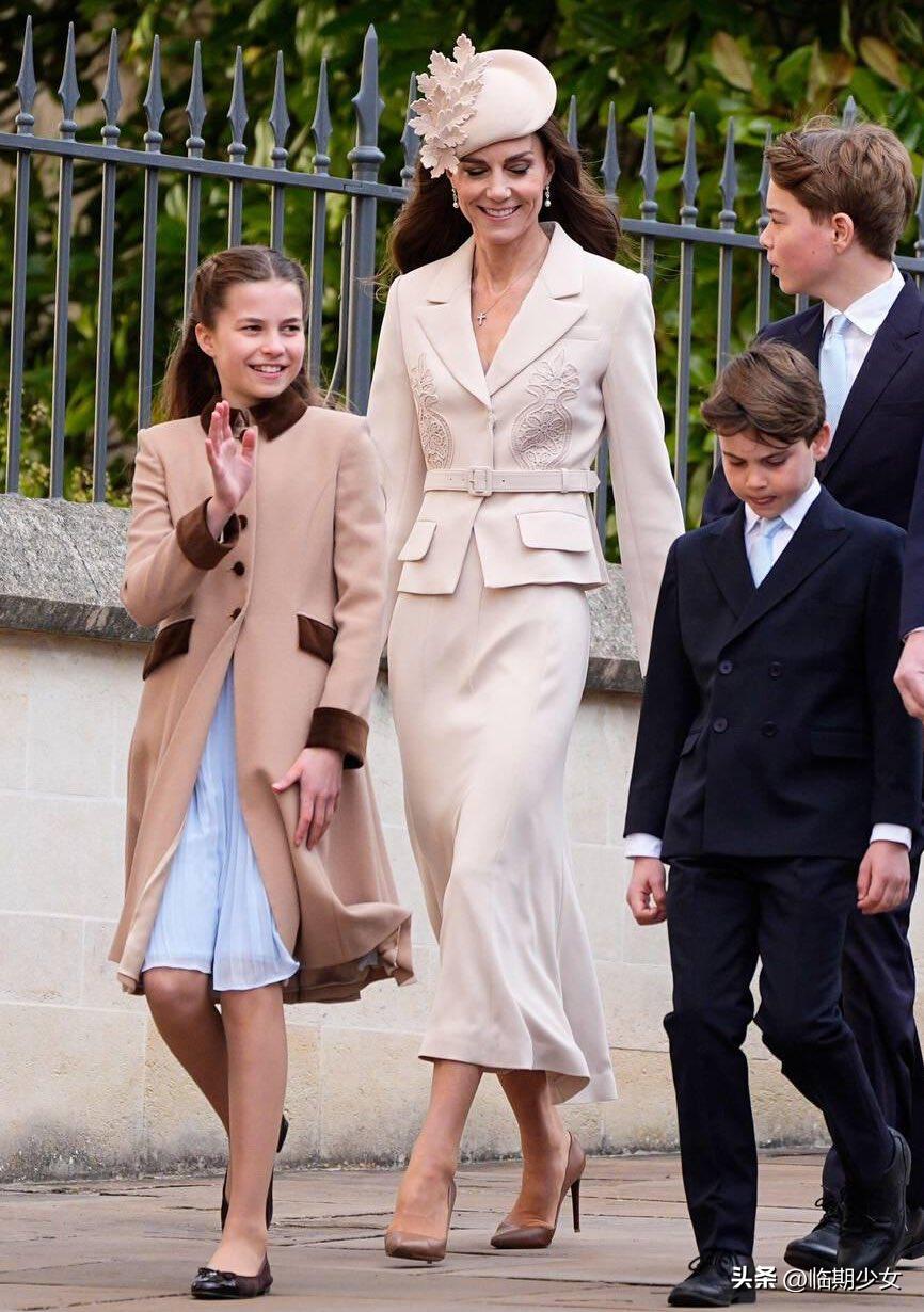 新照片分享！威廉王子和凯特王妃，带着三个孩子出席复活节礼拜！路易斯王子变好帅！