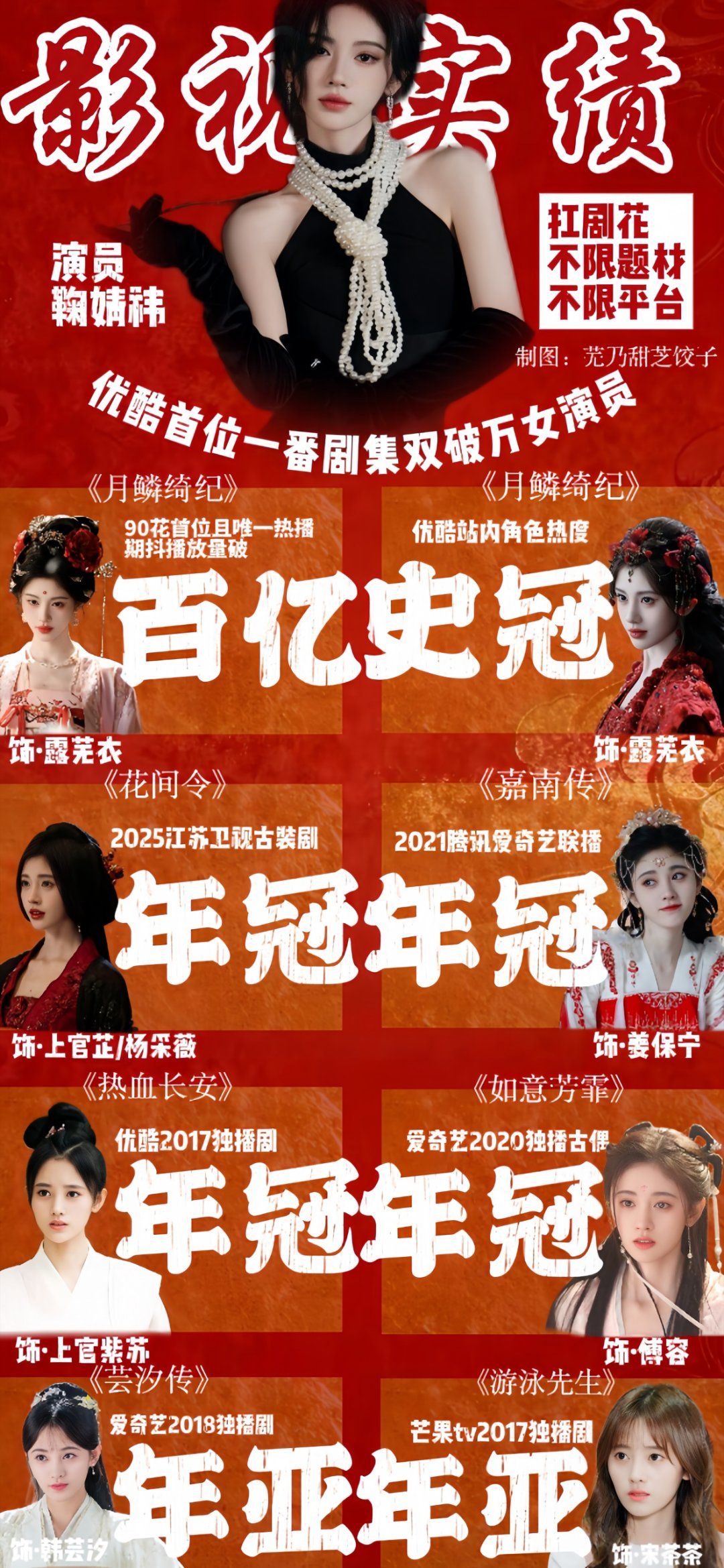 鞠婧祎影视作品实绩图，好多年冠全面开花的鞠儿 万花世界