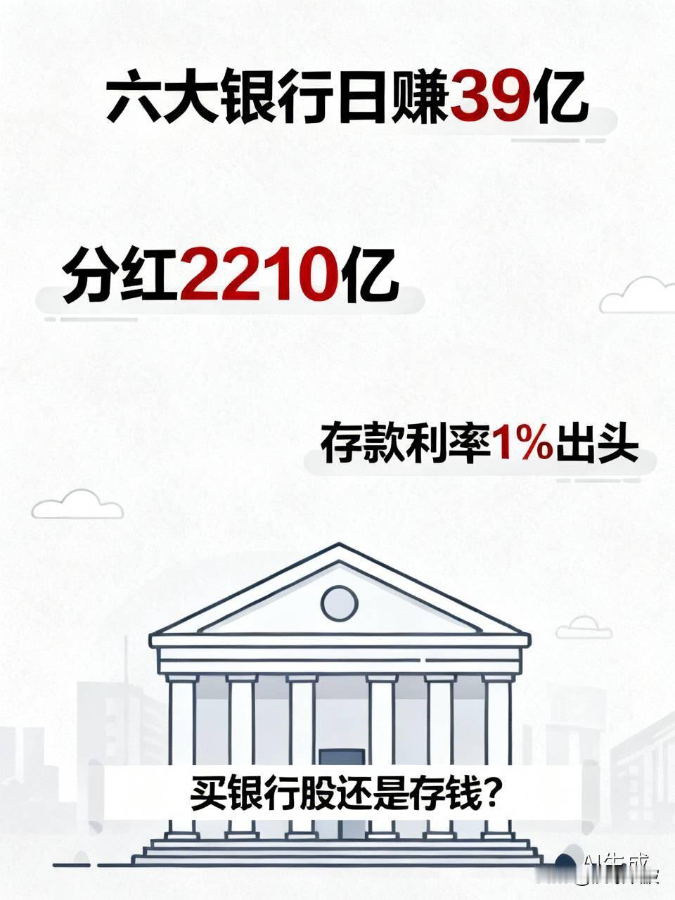 六大银行日赚39亿、分红2210亿！存款利率低到心慌，买银行股还是老实存钱？
