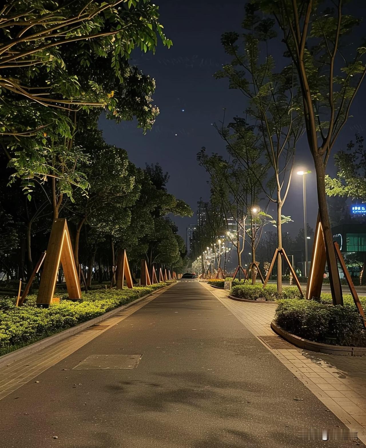 夜色慢慢沉下来，路灯一盏盏亮起，像在替我铺路。

晚饭后一个人出来走走，什么都可
