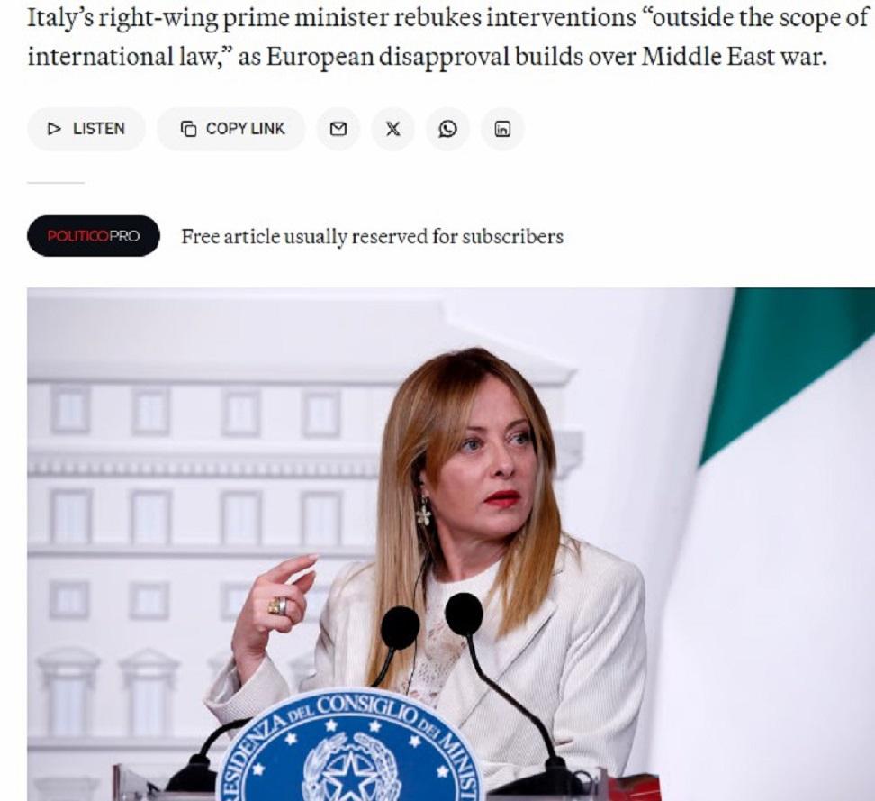 【又一西方列强加入批评特朗普行列】据哥伦比亚广播公司网站报道，意大利总理乔治娅·