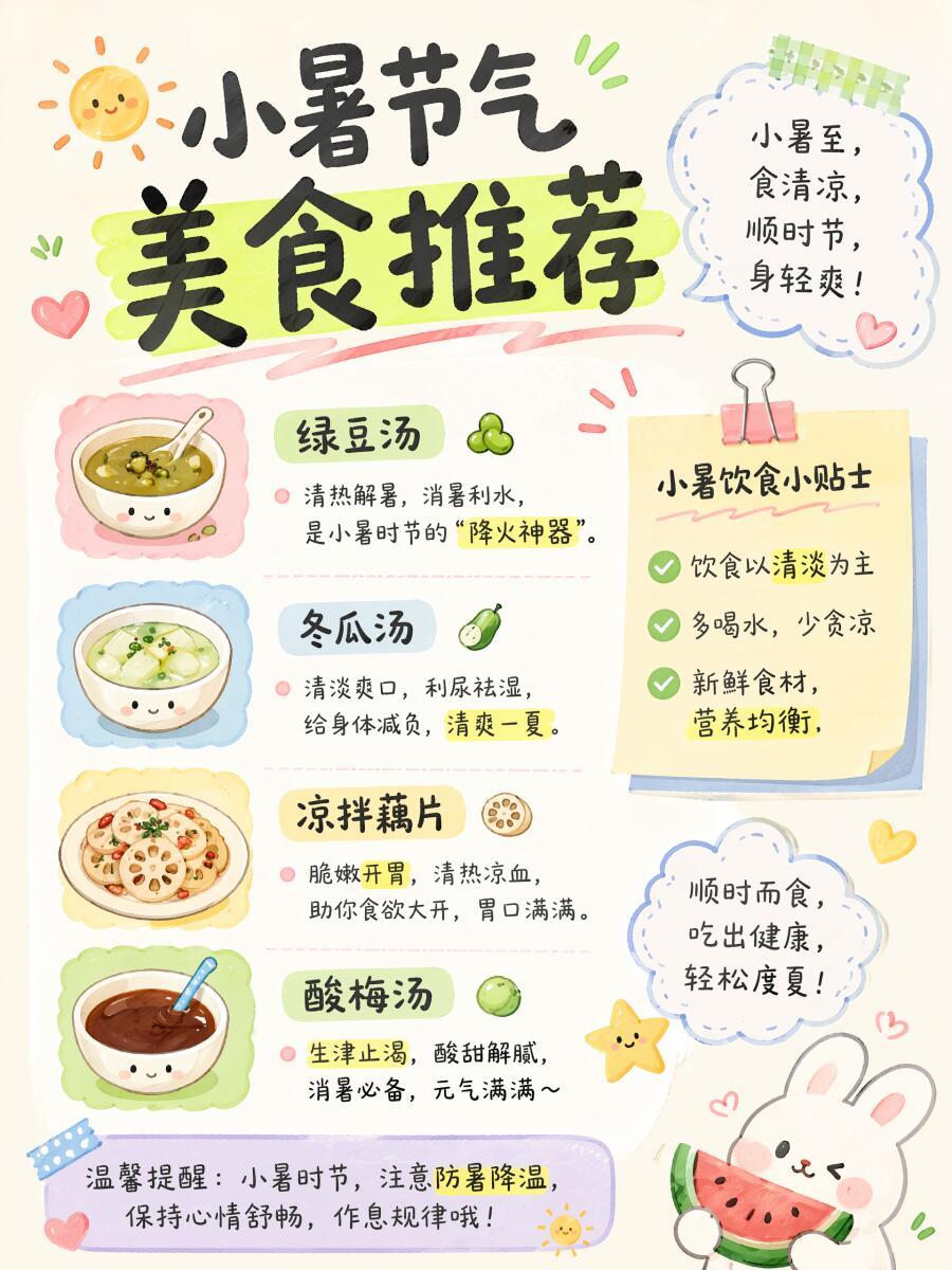 👉🏻小暑养生原则和方法🎈起居养生🛏️日常作息仍应“夜卧早起”，午休时间可