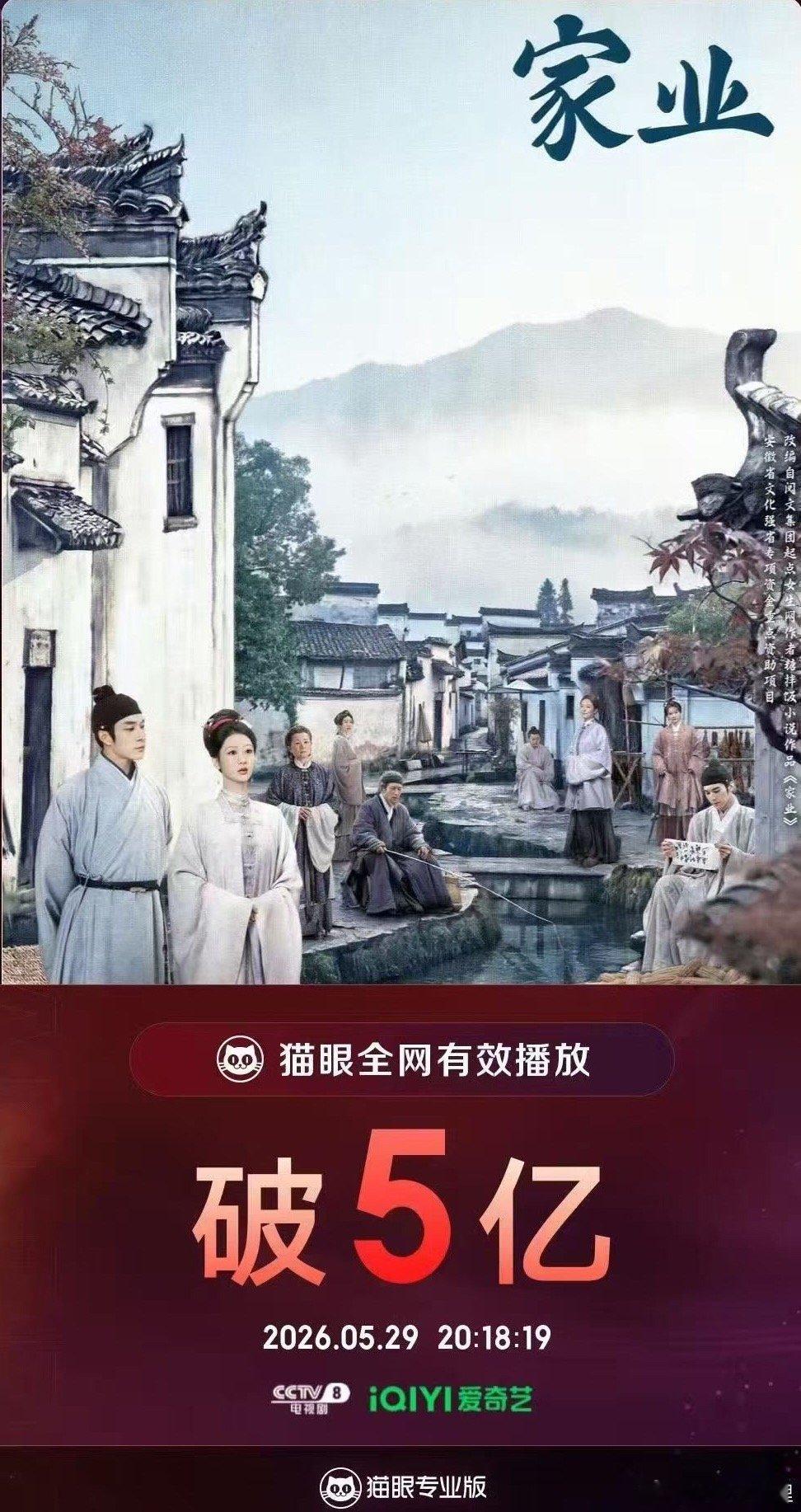 恭喜家业全网播放量破5亿杨紫真棒 