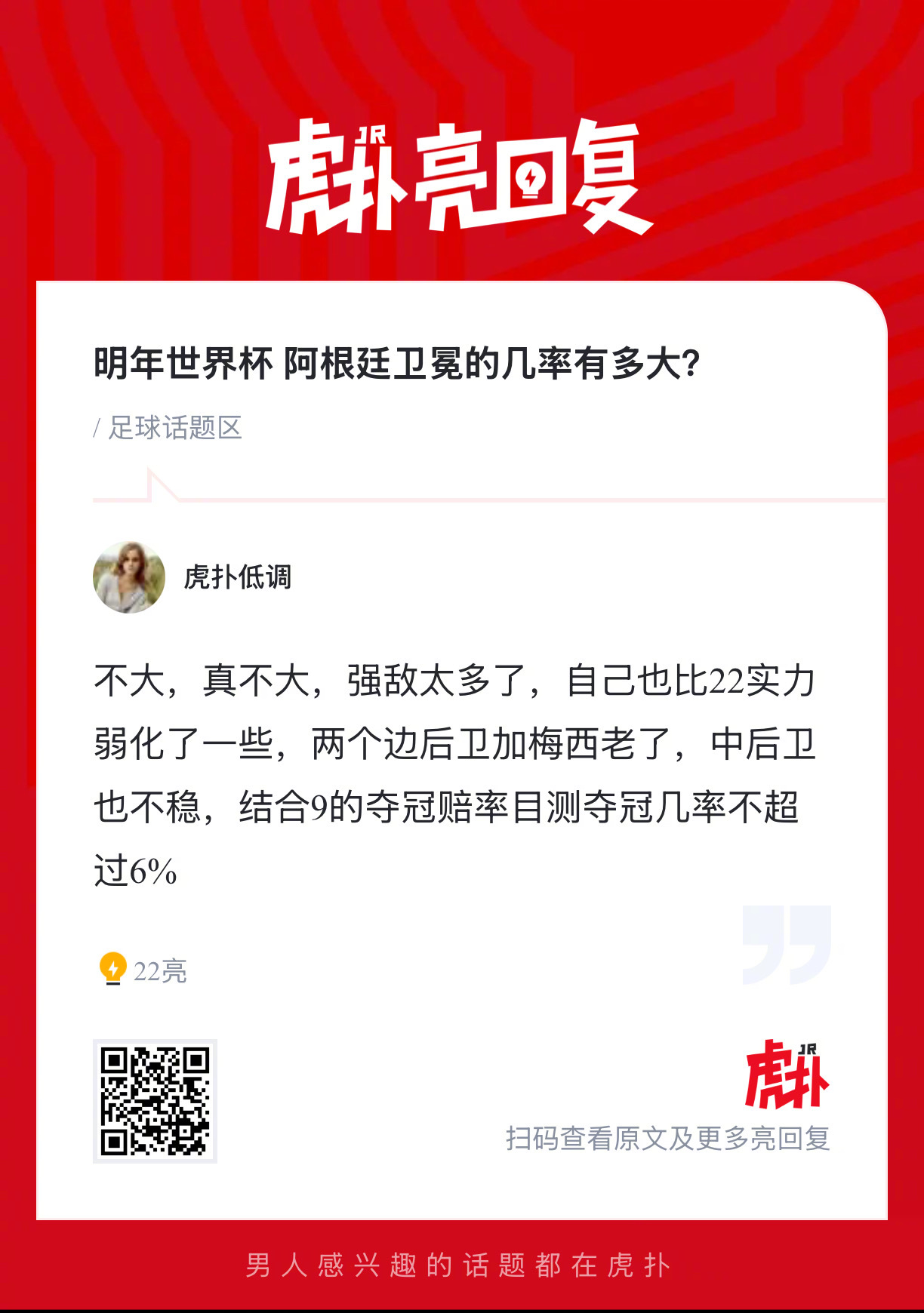 明年世界杯，阿根廷卫冕的几率有多大？ 