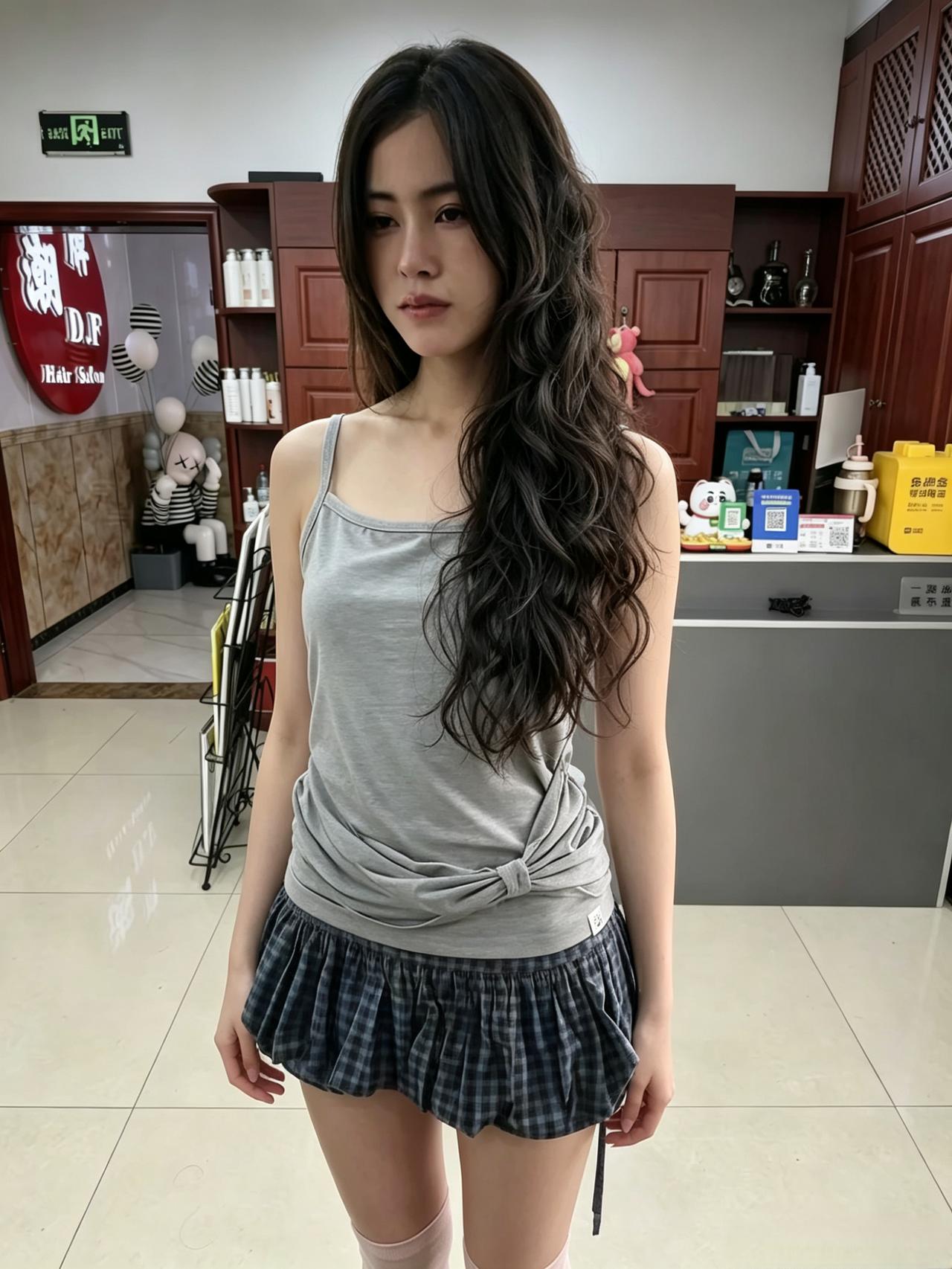 厅堂浅浅日光铺，
秀立亭亭意态舒。
卷鬓轻衣添逸韵，
嫣然清气世间无。