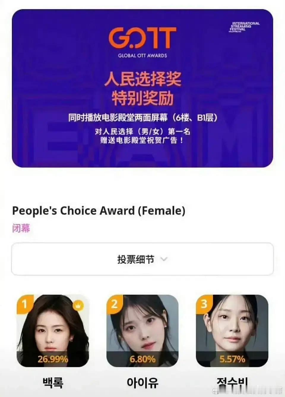 白鹿  白敬亭同获亚洲内容大赏人气奖亚洲内容大赏结果：白鹿白敬亭第一 ​​​