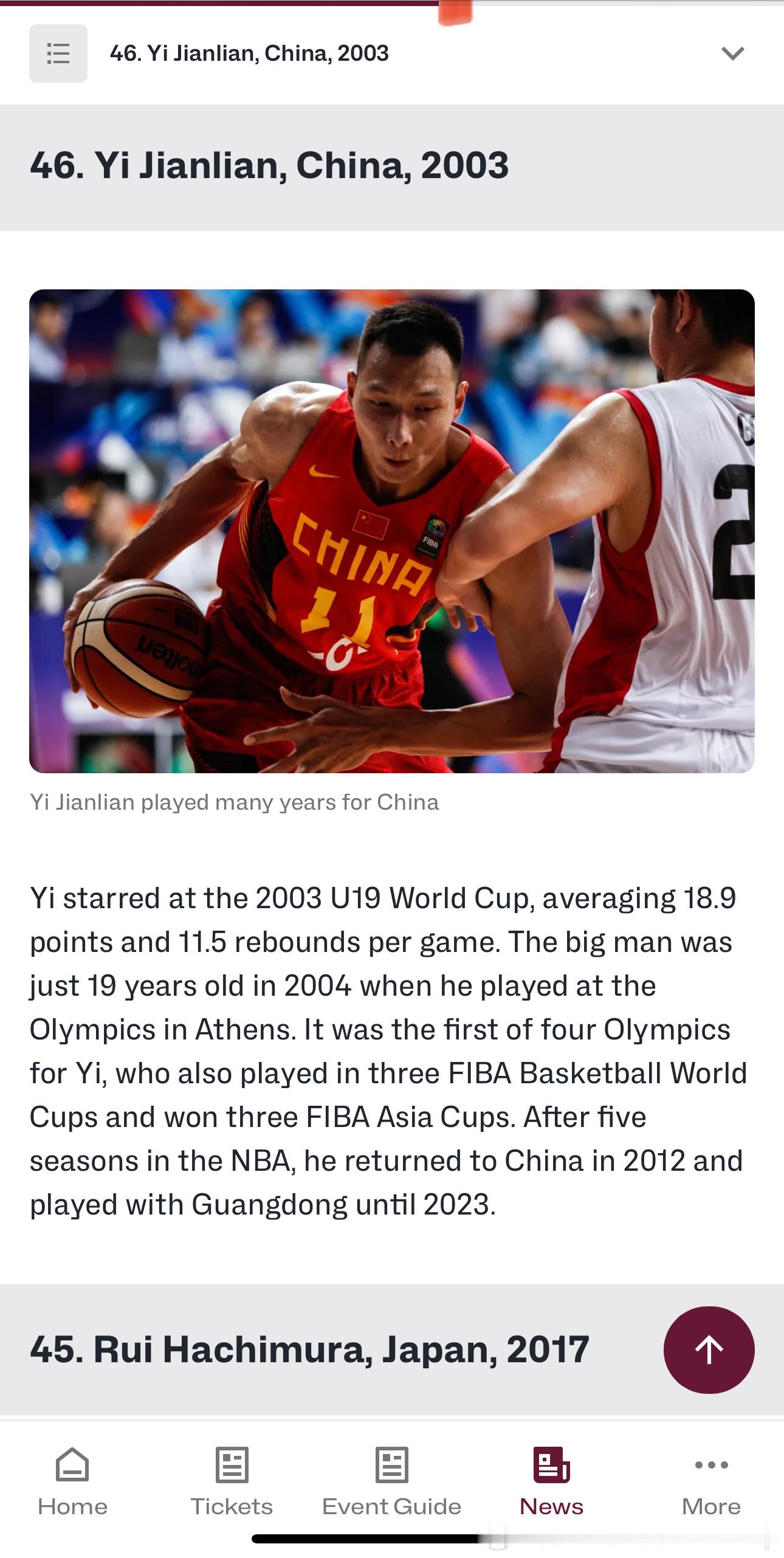 国际篮联官网U19世青赛历史Top50球员，易建联排名46位中国男篮[超话] 易