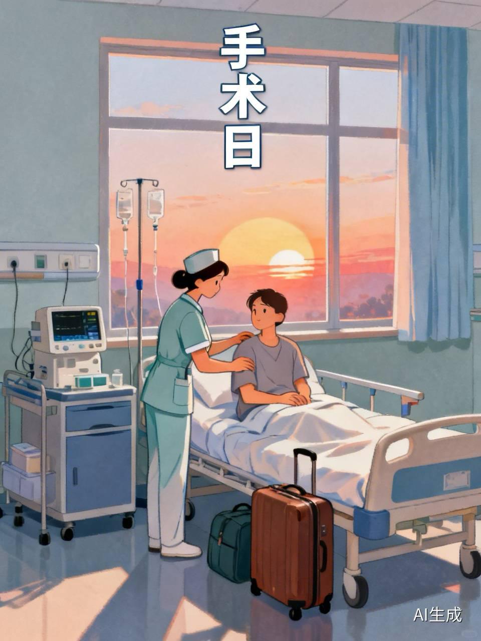 四点多，隔壁护工阿姨的嗓门像闹钟一样准时炸开：“大姐，起床吃药了，今天手术！”