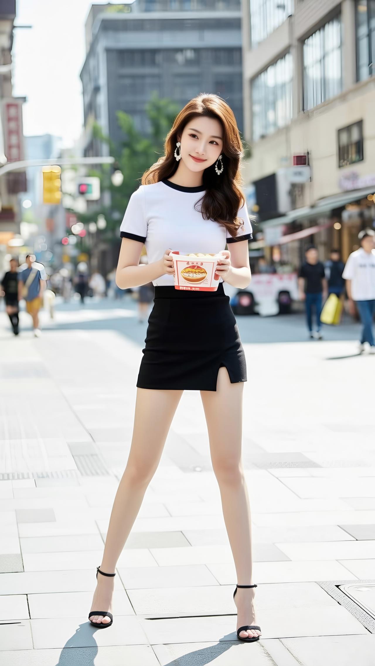 都市时尚少女，街头美食探店记🍜👗👠