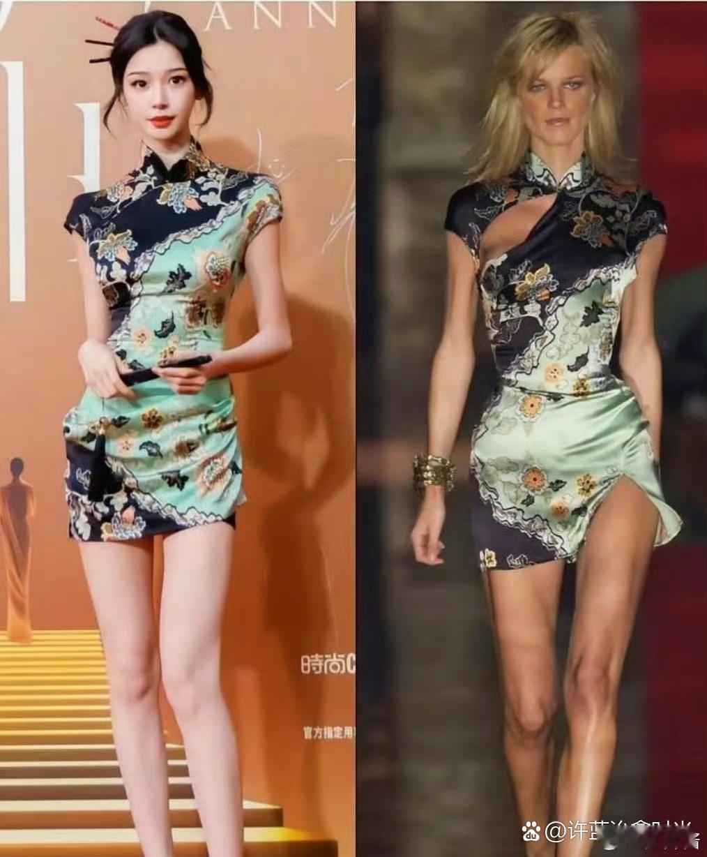 才发现易梦玲把原版的领口处缝起来了，感觉还不如原版，你们觉得呢？ 