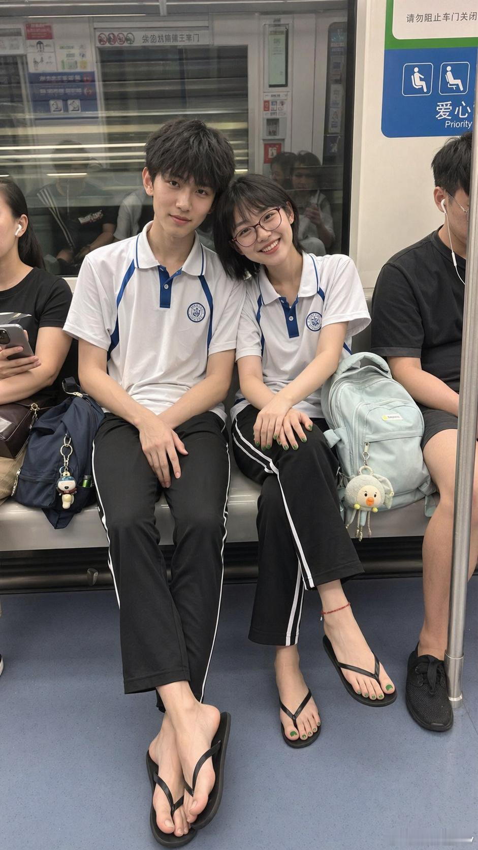 2017年在地铁上拍到的两个高中生，不知道现在怎么样了当年在地铁上拍到的，一晃都