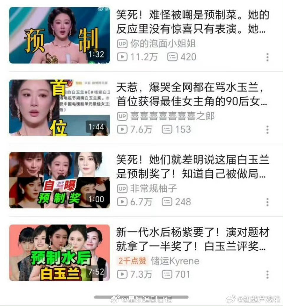 白玉兰口碑就是变成了白预兰，变成了老头乐奖，水后词条虽然资本给锁了，但是下沉市场