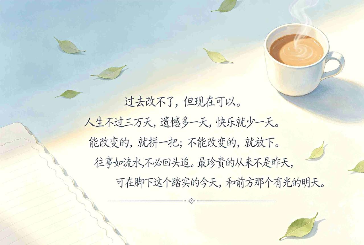 过去改不了，但现在可以。人生不过三万天，遗憾多一天，快乐就少一天。能改变的，就拼