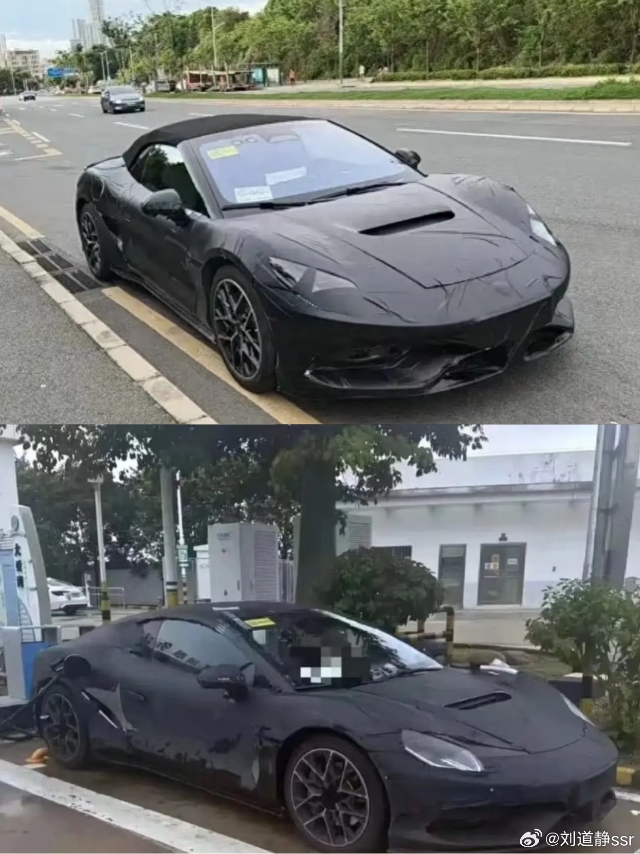 腾势Z在路试了，机盖上有散热孔，证明车辆性能定位不低。  ​​​