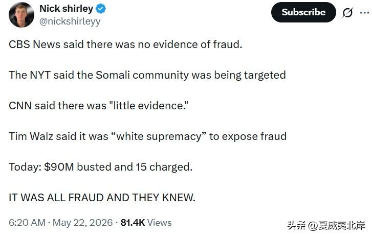 CBS新闻称没有存在欺诈的证据。
《纽约时报》称索马里裔社群正被当作攻击目标。